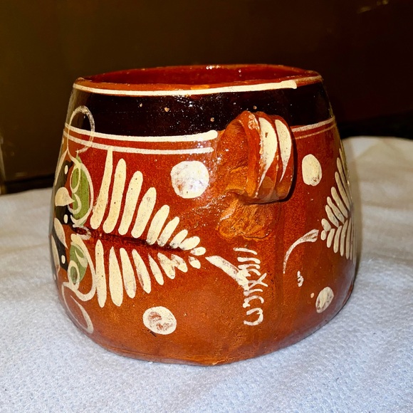 Mid Century Tlaquepaque Bean Pot Redware Pottery Mexico Hand Painted Vintage - Picture 3 of 12